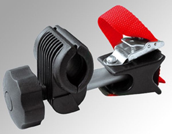 Fahrradhalter, universal, 10,5 cm, mit Halteband, f. 25-30mm Heckbügel Fahrradhalter, universal, 10,5 cm, mit Halteband, f. 25-30mm Heckbügel